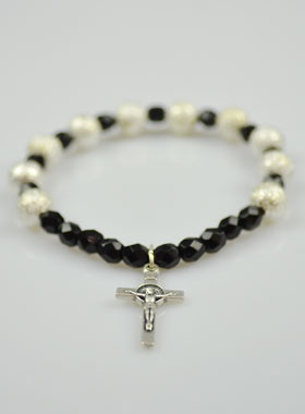 Bracelet Religieux Dizainier de Saint Benoît en Perles & Cristal Noir (pic 3)