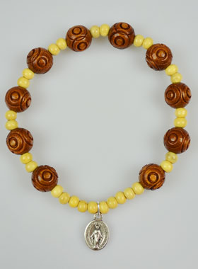 Bracelet Dizainier Grains en Bois Clair & Foncé - Médaille Miraculeuse (pic 1)