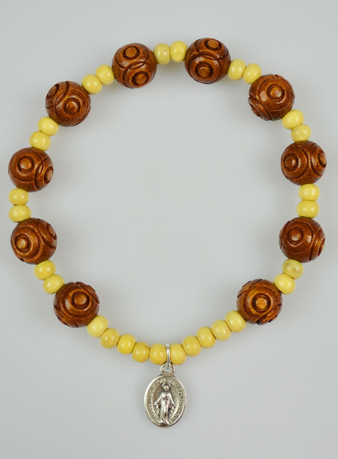 Bracelet Dizainier Grains en Bois Clair & Foncé - Médaille Miraculeuse (pic 2)