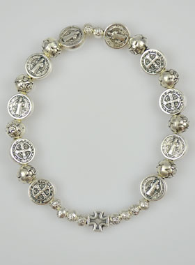 Bracelet Religieux Dizainier Saint Benoît Argenté (pic 1)
