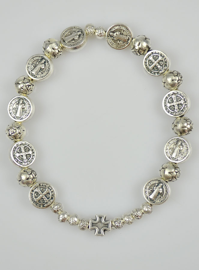 Bracelet Religieux Dizainier Saint Benoît Argenté (pic 2)