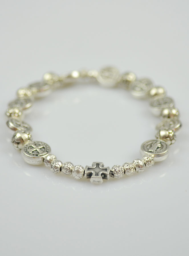 Bracelet Religieux Dizainier Saint Benoît Argenté (pic 3)
