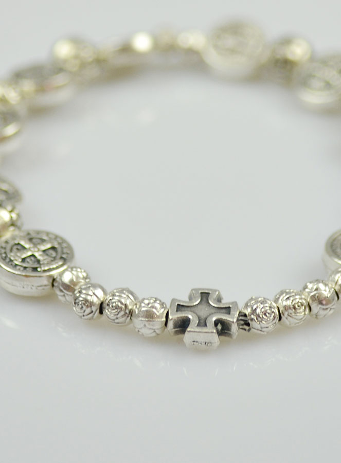 Bracelet Religieux Dizainier Saint Benoît Argenté (pic 4)