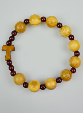 Bracelet Religieux Dizainier Bois d'Olivier & Croix de Tau (pic 1)