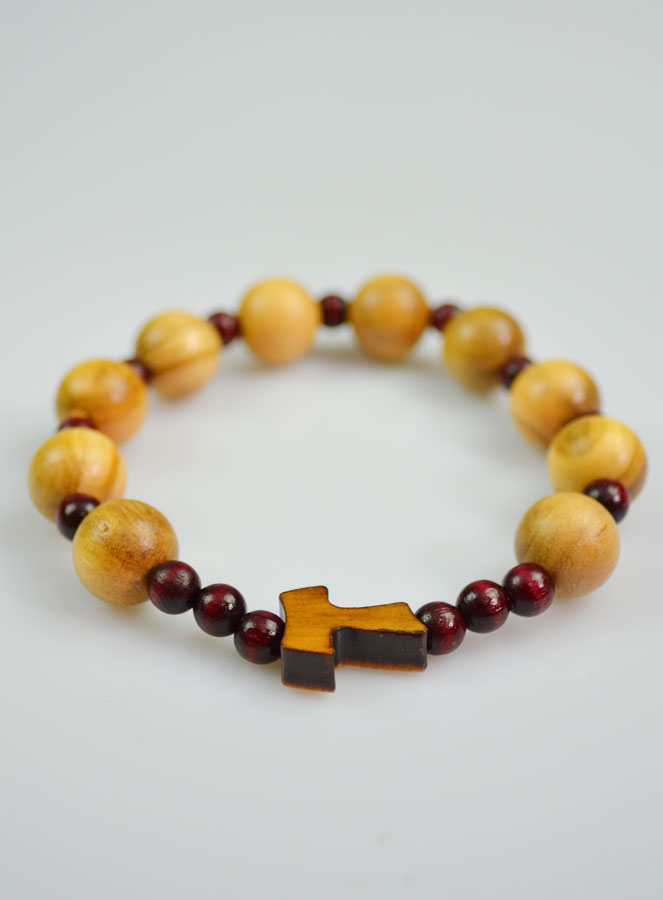 Bracelet Religieux Dizainier Bois d'Olivier & Croix de Tau (pic 3)