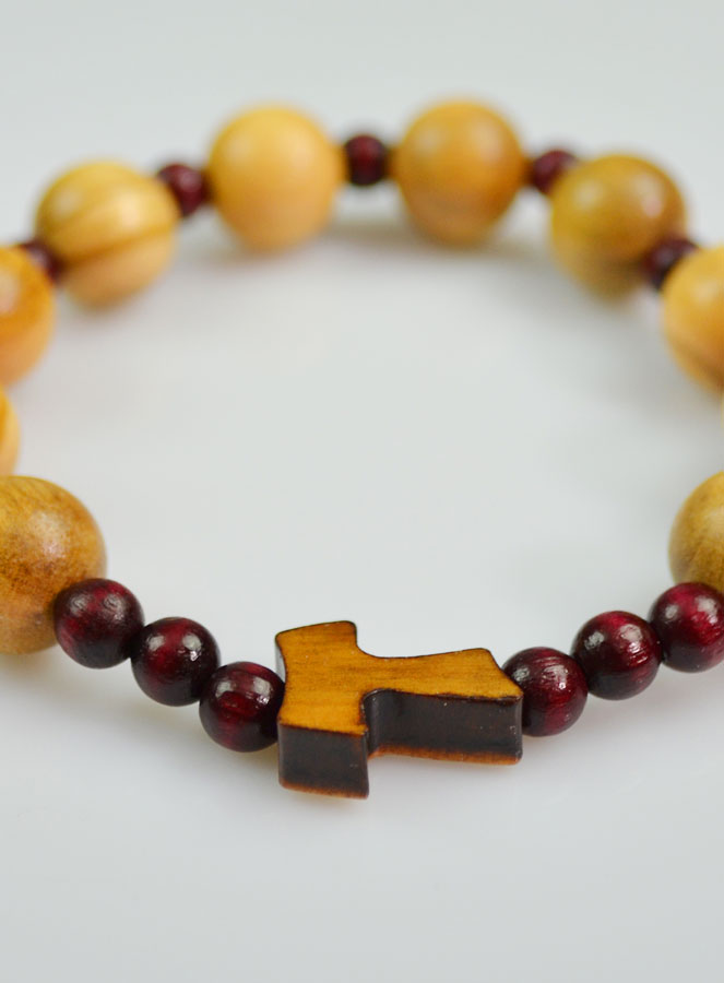 Bracelet Religieux Dizainier Bois d'Olivier & Croix de Tau (pic 4)