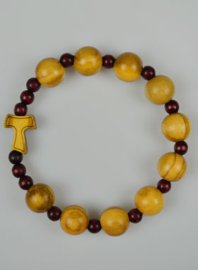 Bracelet Religieux en Bois d'Olivier & Croix de Tau (pic 1)