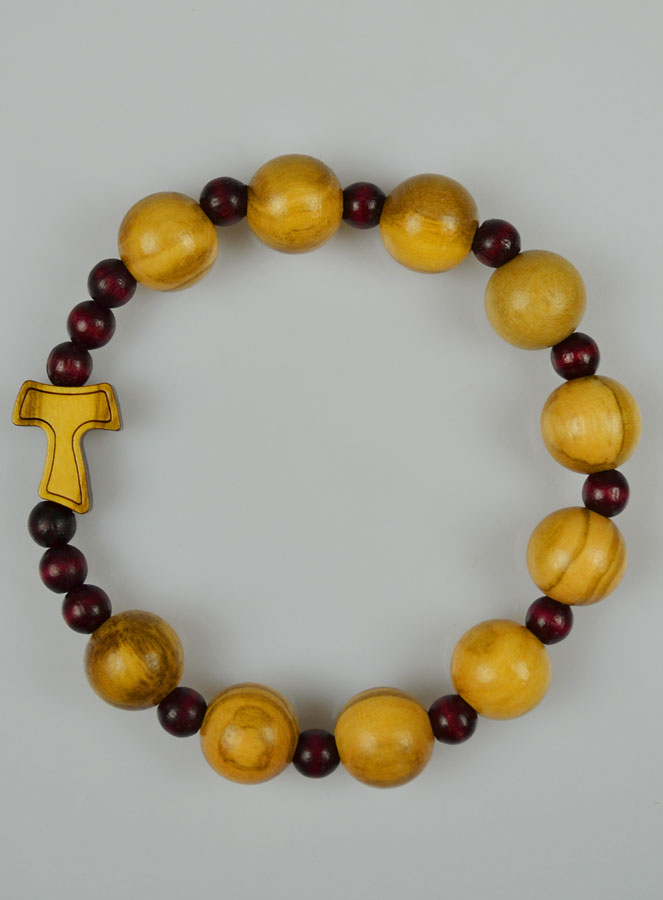 Bracelet Religieux en Bois d'Olivier & Croix de Tau (pic 2)