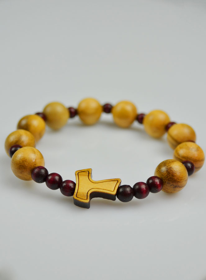 Bracelet Religieux en Bois d'Olivier & Croix de Tau (pic 3)