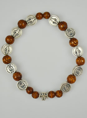 Bracelet Religieux Vierge Miraculeuse en Bois & Croix (pic 1)