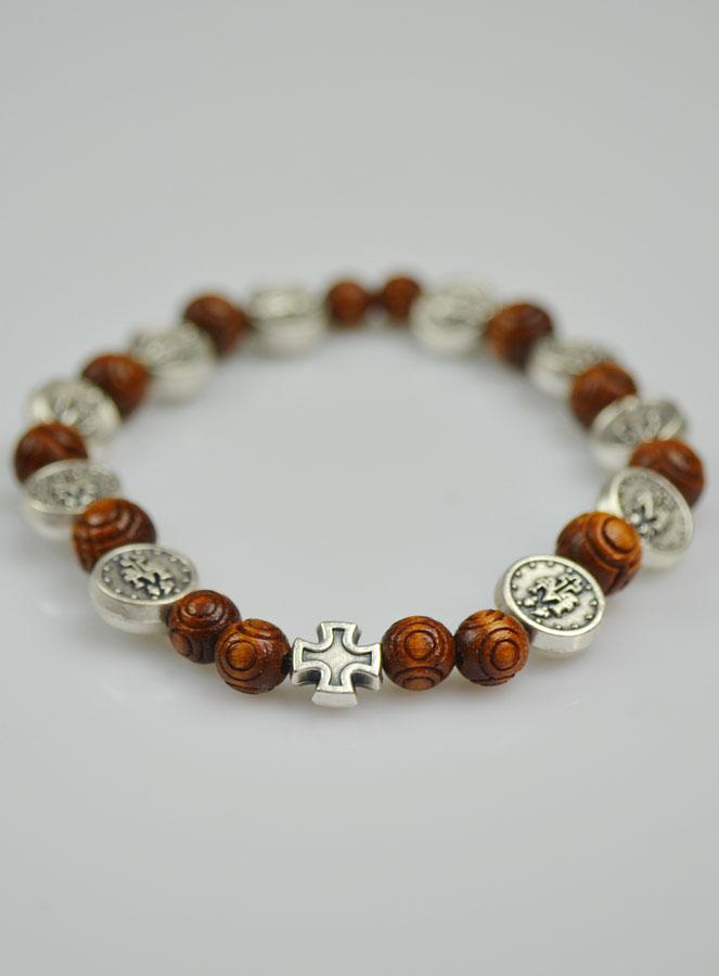 Bracelet Religieux Vierge Miraculeuse en Bois & Croix (pic 3)