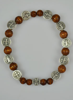 Bracelet Catholique de Saint Benoît en Bois Foncé & Croix (pic 1)