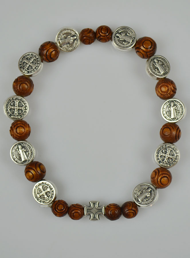 Bracelet Catholique de Saint Benoît en Bois Foncé & Croix (pic 2)