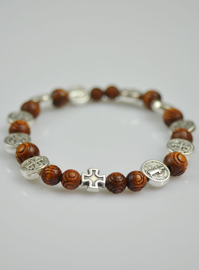Bracelet Catholique de Saint Benoît en Bois Foncé & Croix (pic 3)