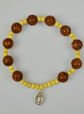 Bracelet Religieux Médaille Miraculeuse - Grains en Bois Clair & Foncé (pic 1)