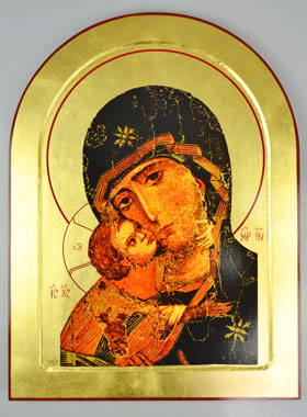 Grande Icône Byzantine Arrondie - Vierge à l'Enfant - 40cm (pic 1)