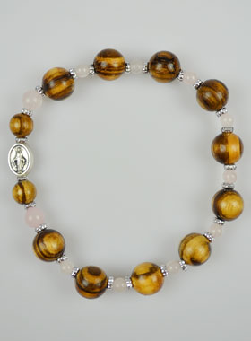 Bracelet Religieux Vierge Miraculeuse Bois d'Olivier & Quartz (pic 1)