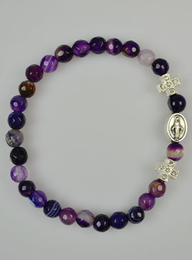Bracelet Religieux Vierge Miraculeuse en Agate & Croix Diamants (pic 1)