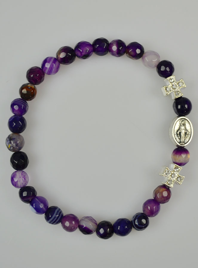 Bracelet Religieux Vierge Miraculeuse en Agate & Croix Diamants (pic 2)