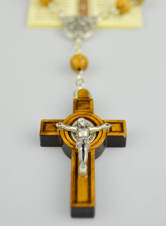 Dizainier en Bois d'Olivier - Croix et Médaille de Saint Benoît (pic 4)