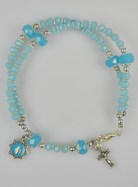 Bracelet Dizainier en Cristal Serti Bleu Céleste - Croix & Médaille Miraculeuse (pic 1)
