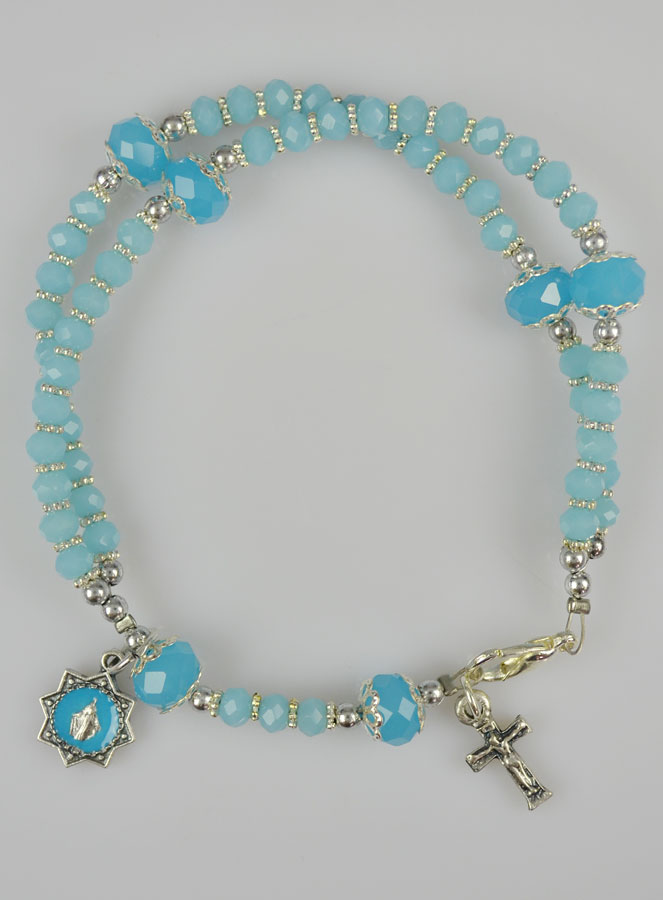 Bracelet Dizainier en Cristal Serti Bleu Céleste - Croix & Médaille Miraculeuse (pic 2)