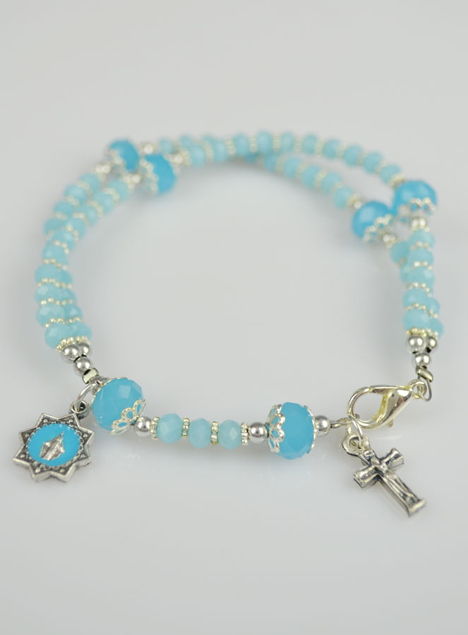 Bracelet Dizainier en Cristal Serti Bleu Céleste - Croix & Médaille Miraculeuse (pic 3)