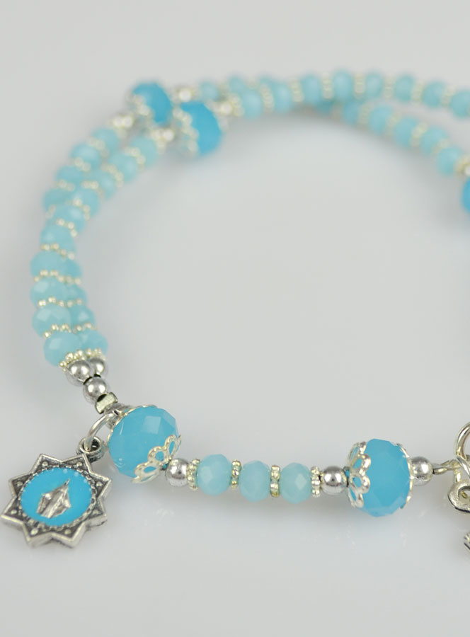Bracelet Dizainier en Cristal Serti Bleu Céleste - Croix & Médaille Miraculeuse (pic 4)