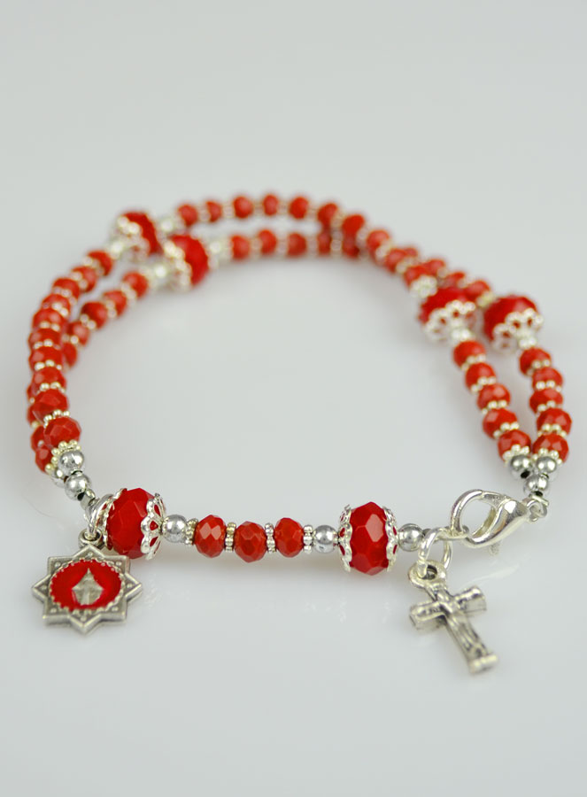 Bracelet Dizainier en Cristal Serti Rouge - Croix & Médaille Miraculeuse (pic 3)