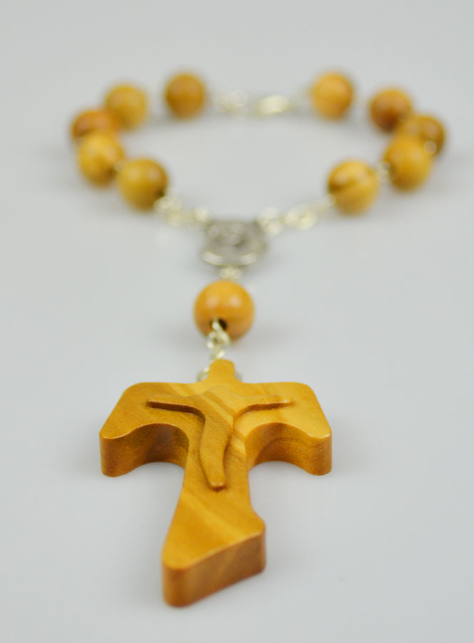 Bracelet Dizainier en Bois d'Olivier & Croix de Tau (pic 3)