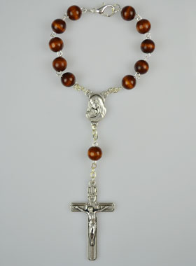 Dizainier Ste Vierge Marie Grains Marrons & Croix de Jésus (pic 1)