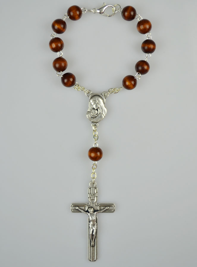 Dizainier Ste Vierge Marie Grains Marrons & Croix de Jésus (pic 2)