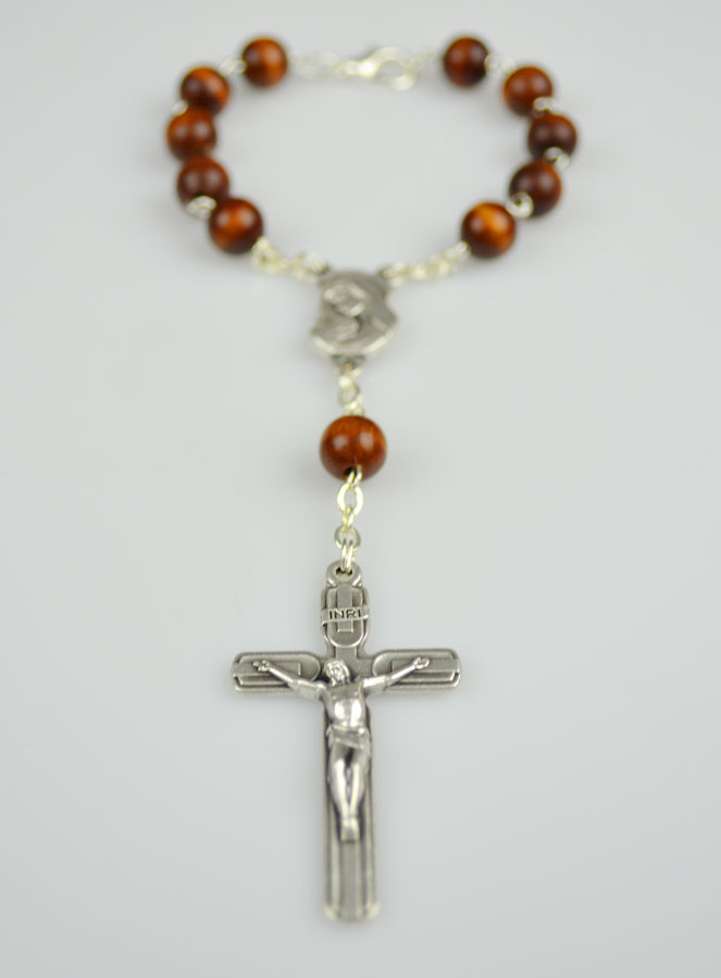 Dizainier Ste Vierge Marie Grains Marrons & Croix de Jésus (pic 3)