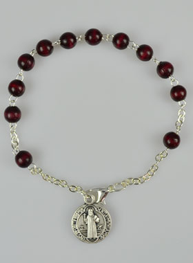 Bracelet Dizainier en Bois - Croix et Médaille de Saint Benoît (pic 1)
