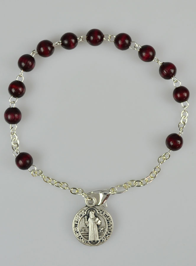 Bracelet Dizainier en Bois - Croix et Médaille de Saint Benoît (pic 2)