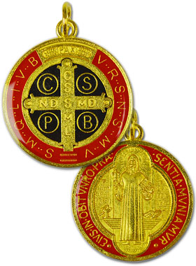 Médaille de Saint Benoît - Métal Doré Emaillé - 30 mm (pic 1)