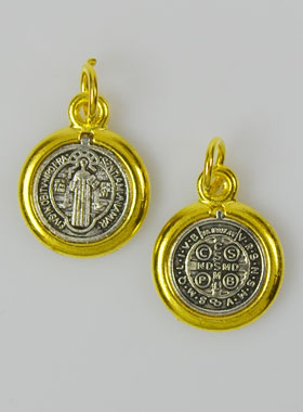 Médaille de Saint Benoît - Métal Argenté & Doré - 13mm (pic 1)