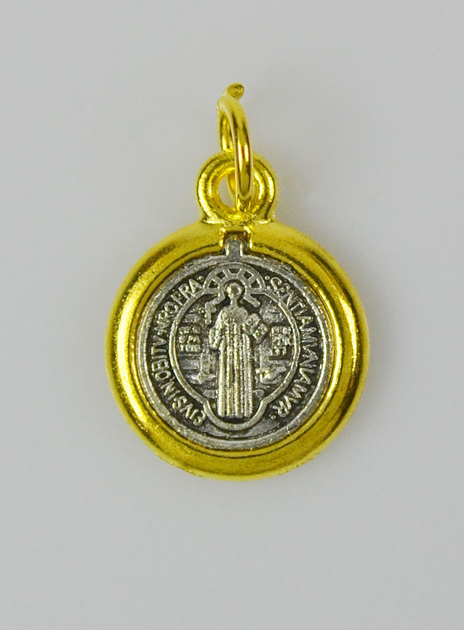 Médaille de Saint Benoît - Métal Argenté & Doré - 13mm (pic 3)