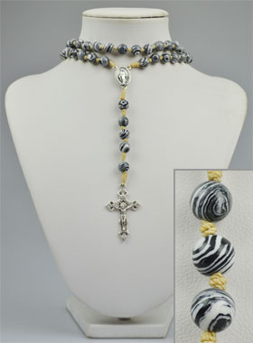Chapelet en Pierre de Malachite Noire et Blanche sur Cordelette (pic 1)