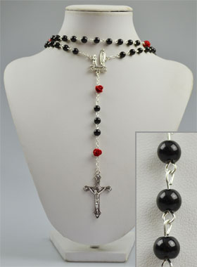 Chapelet Mode Collier en Perles Noires sur Chaîne (pic 1)