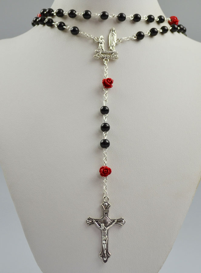 Chapelet Mode Collier en Perles Noires sur Chaîne (pic 2)
