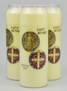 Lot de 3 Bougies de Neuvaine Médaille Saint Benoît - 17.5cm (pic 1)