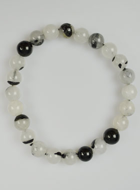 Bracelet en Pierre Naturelle de Cristal de Roche Tourmaline (pic 1)