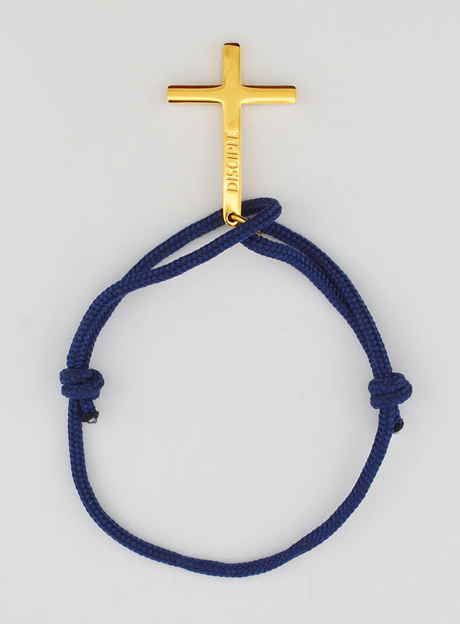 Bracelet avec Croix Dorée sur Cordon Marine - Taille Homme (pic 1)