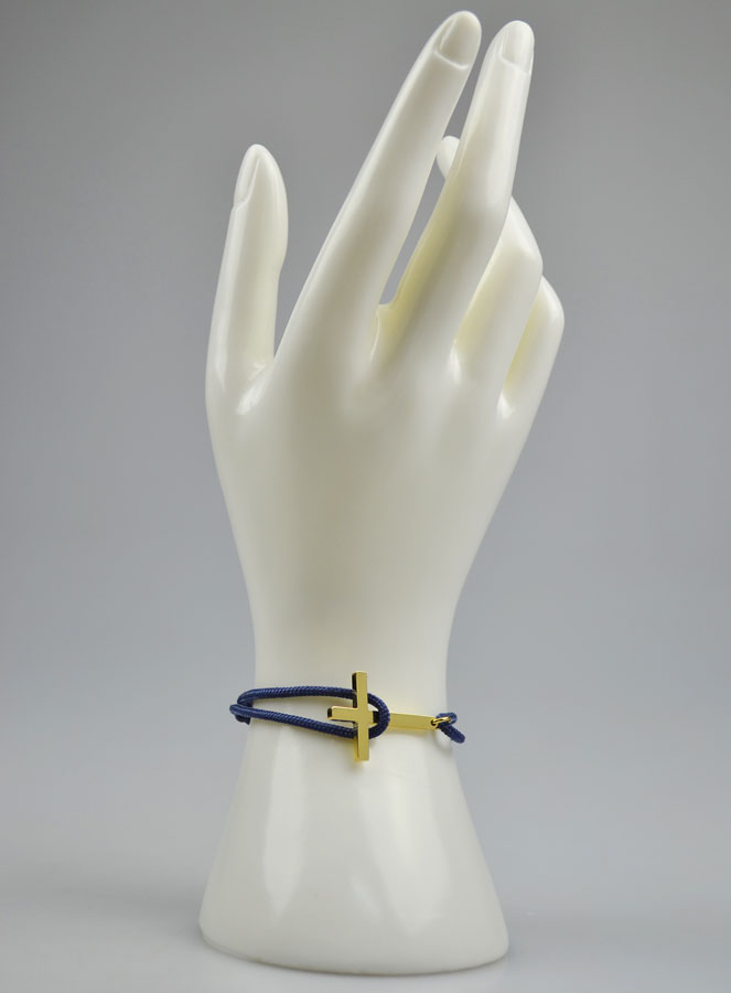 Bracelet avec Croix Dorée sur Cordon Marine - Taille Homme (pic 2)