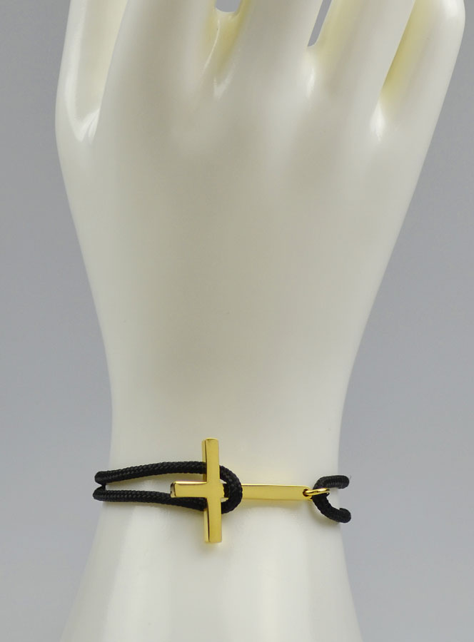 Bracelet avec Croix Dorée sur Cordon Noir - Taille Homme (pic 3)