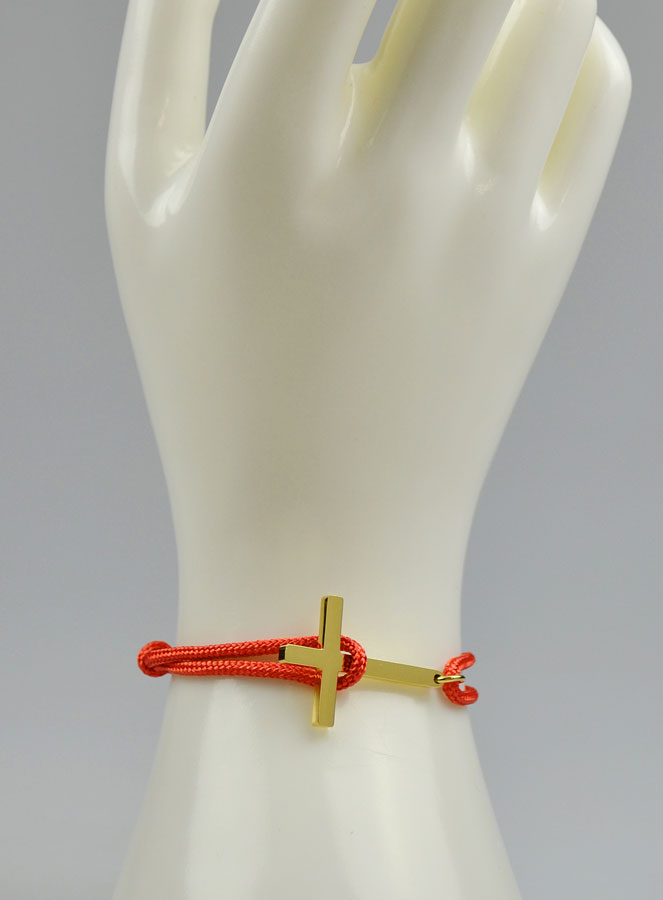 Bracelet avec Croix Dorée sur Cordon Rouge - Taille Femme (pic 3)