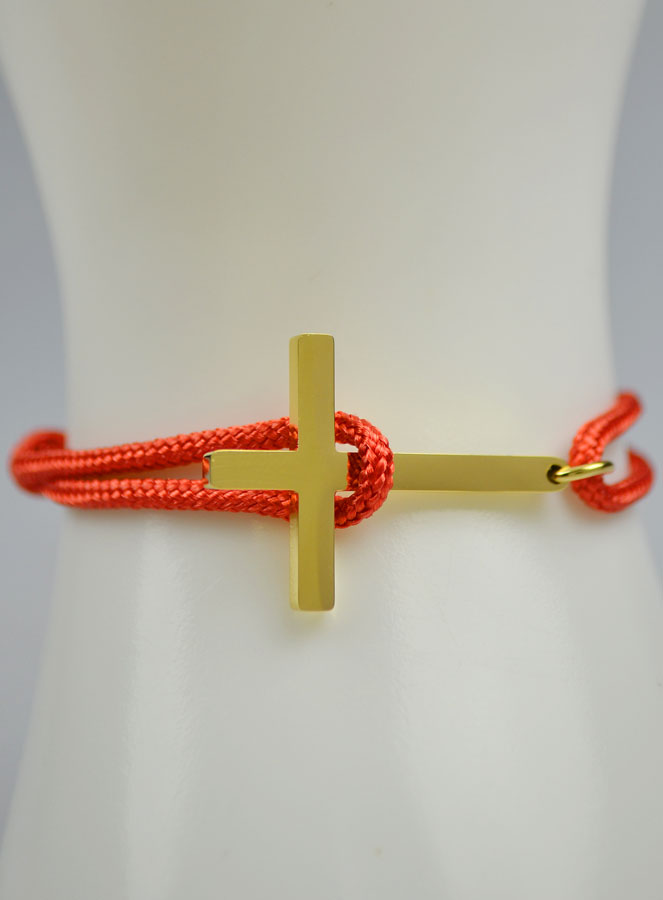 Bracelet avec Croix Dorée sur Cordon Rouge - Taille Femme (pic 4)