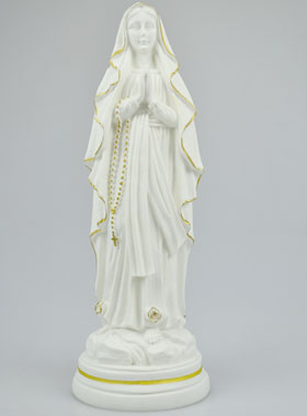 Statue Notre Dame de Lourdes en Albâtre & Fil d'Or - 29cm (pic 1)