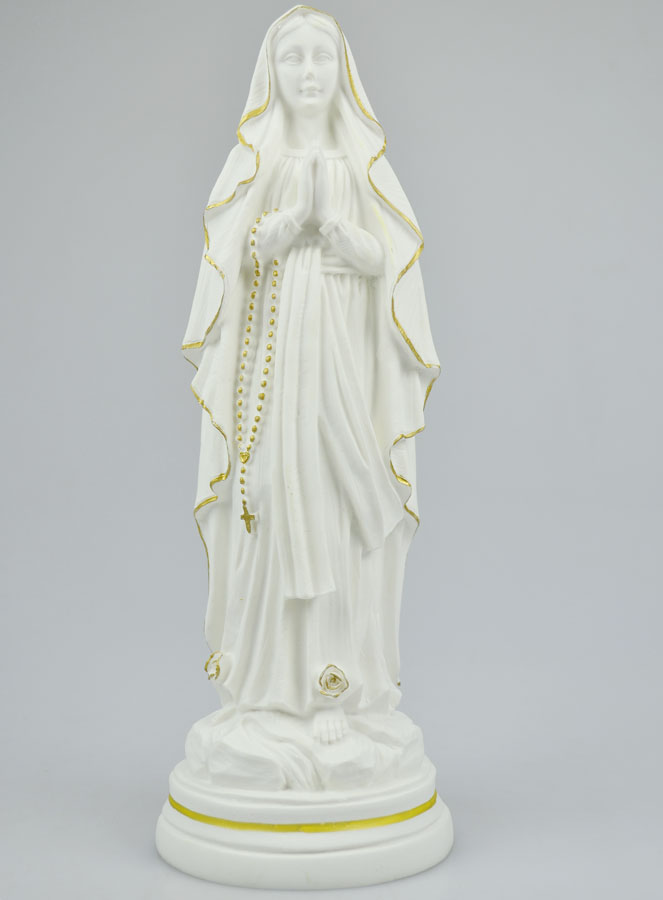 Statue Notre Dame de Lourdes en Albâtre & Fil d'Or - 29cm (pic 2)